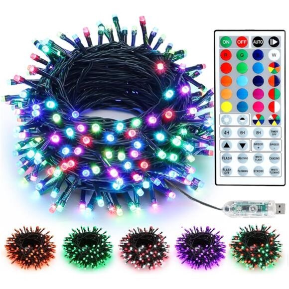 33ft 100 LED Color Changing Christmas Lights w/ Remote - Dimmable RGB Lights - Picture 1 of 7